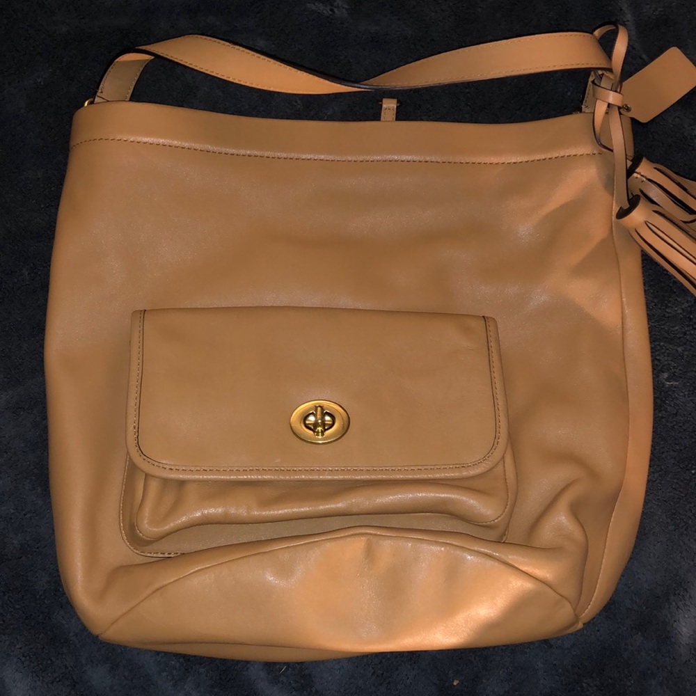Tan leather Coach shoulder purse